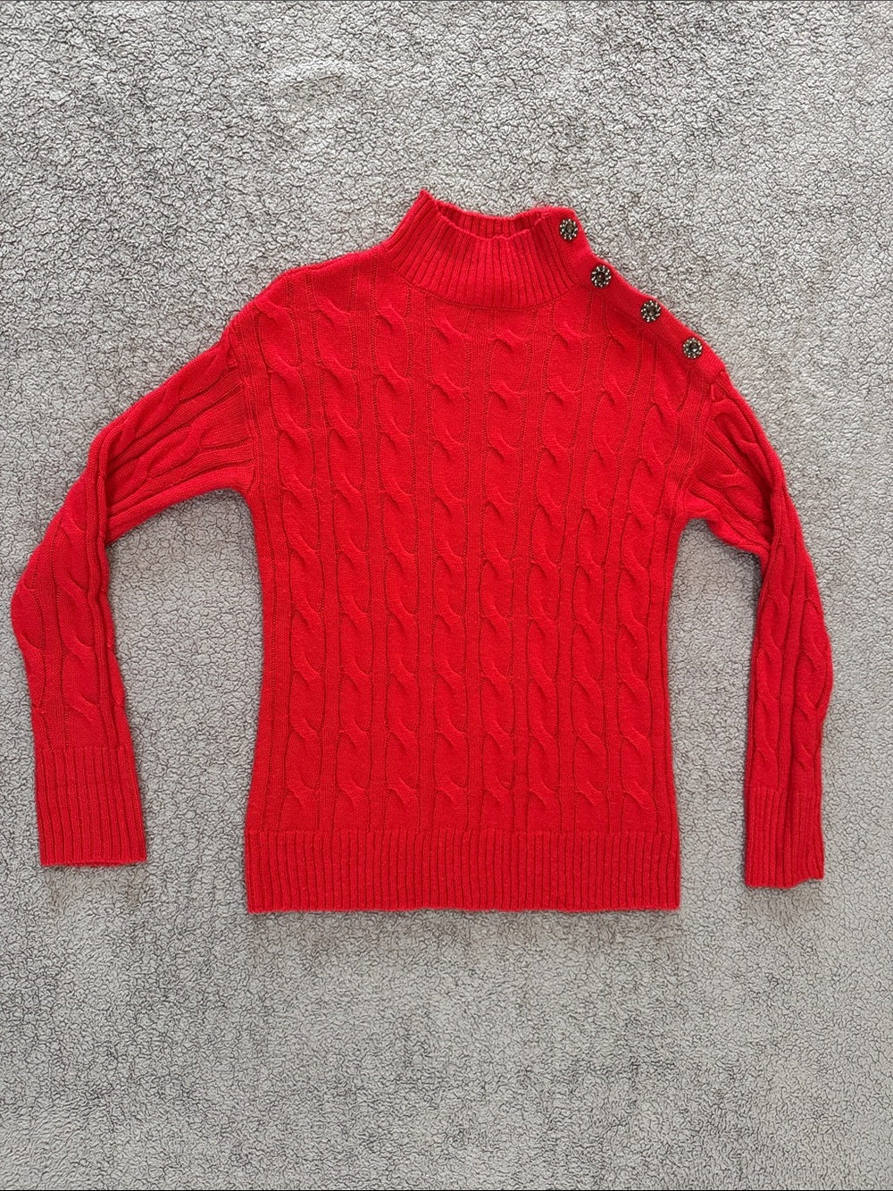 St. John's Bay Red Cable-Knit Turtleneck Sweater with Shoulder Buttons